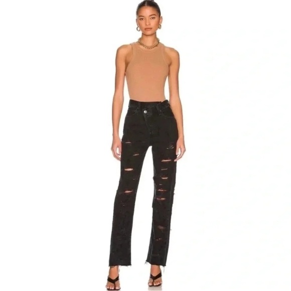 NWT AGOLDE Criss Cross Straight Jeans High Rise Denim Black Feverish 32 - Picture 12 of 15